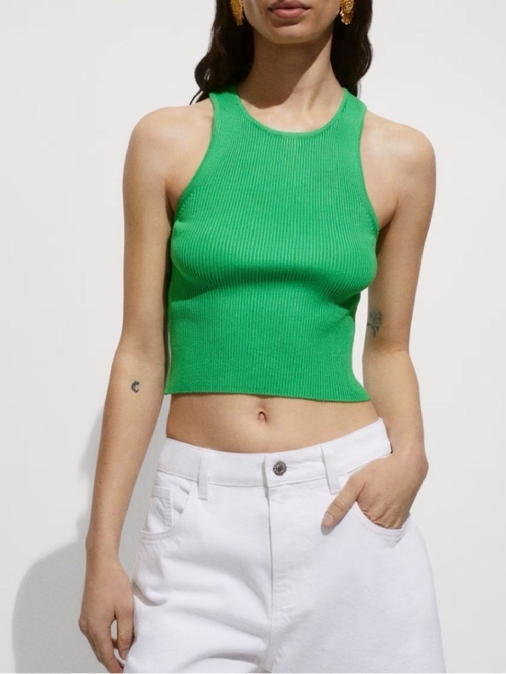 🌸🌞Divided Bright Green Ribbed Crop Tank